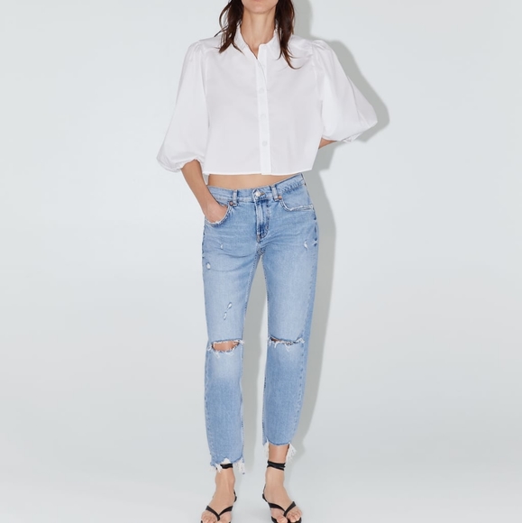 ZARA distressed aysemmtric raw hem jeans - Picture 1 of 4